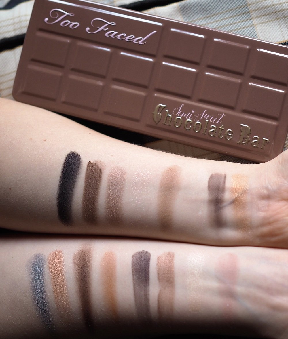 too faced semi sweet chocolate bar palette swatches