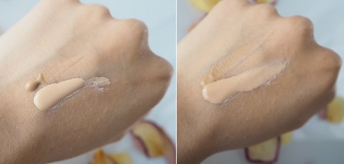 double wear and double wear light swatches comparison