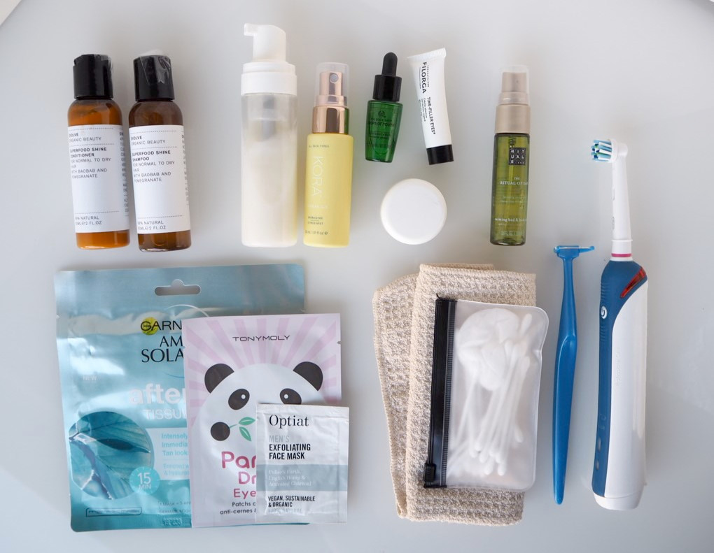 hand luggage travelling skincare