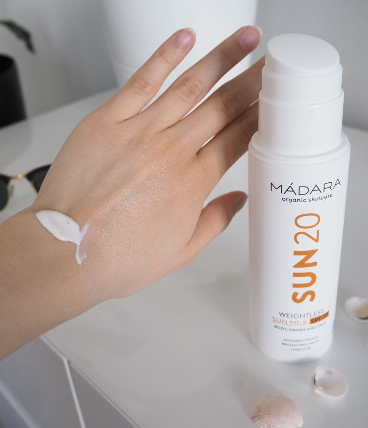 Madara sun 20 weightless sun milk swatch review