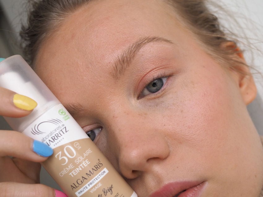 alga maris tinted sunscreen on face beige